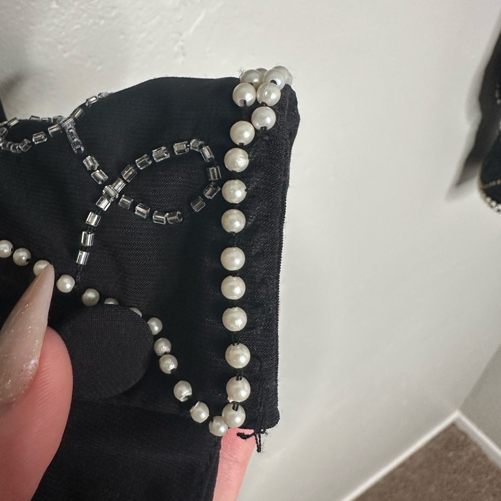 LoveShackFancy Norima Black Beaded Heart Crop Cardigan Jacket - Picture 12 of 16